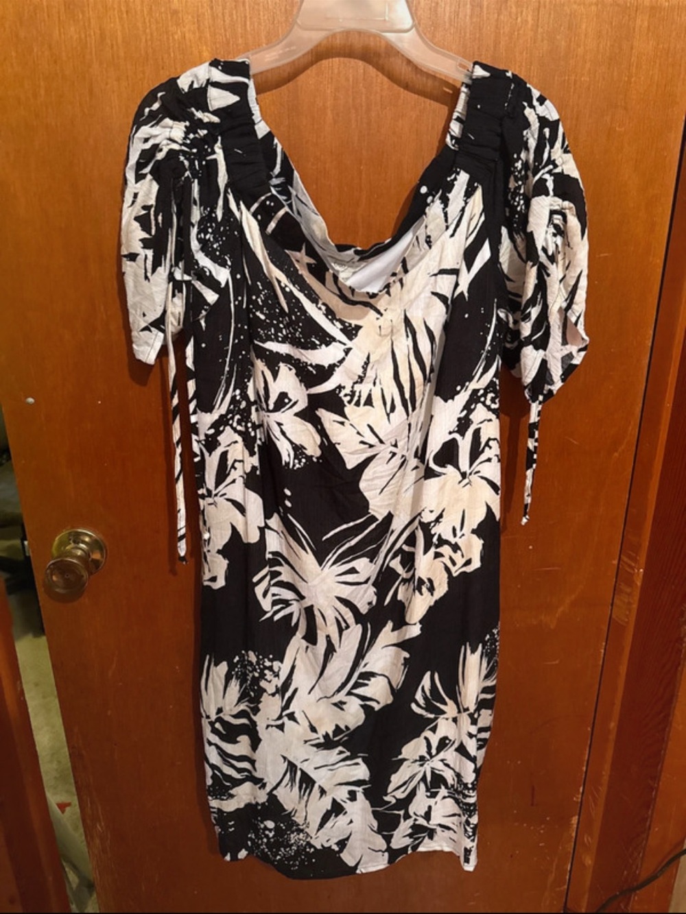Cato Black and White Tropical Print Midi Dress